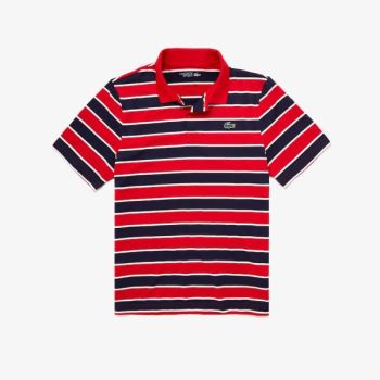 Lacoste SPORT Striped Breathable Golf Polo Shirt - Šortky Pánské Červené / Tmavě Blankyt Blankyt / B